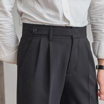 Korean-Style Mid-High Waist Nine-Point Straight Pants - Anti-Wrinkle Casual Trousers for Men 28 juoda