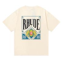 RHUDE Unisex Madingi Pokerio Kortų Spaudos Laismi Trumparankoviai Marškinėliai Large abrikosas