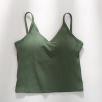 Moteriška vienos spalvos medvilninė camisole su krūtinės pagalvėlėmis ir U formos nugara - Sportinis liemenėlė jogai Large (55-67.5 kg) žalia