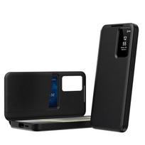 Odinis telefono dėklas su išmaniuoju langeliu ir kortelių skyreliu For Samsung Galaxy S22 5G juoda