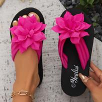 Moteriški gėlėti šlepetės - Patogūs vasariniai šlepetės su 3D lotoso dizainu, minkštu medžiaginiu viršumi ir EVA padu, kasdienis paplūdimio drabužis visais sezonais 36 ryškiai rožinė