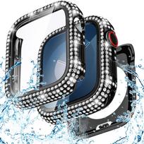 Blizgus stiklas+dėklas Apple Watch dėklui 46mm 44mm 45mm 41mm 40mm 42mm Ultra1/2 49mm Deimantinis buferis+Ekrano apsauga iwatch serijai 10 9 8 7 5 6 SE 40mm series 654 auksas