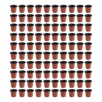 100 apvalių plastikinių transplantacinių vazonų žolelėms ir augininiams, raudonos ir juodos spalvos 100