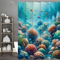 Ocean Small Fish Coral Reef Shower Curtain, Bathroom Decorative Shower Curtain, Waterproof Shower Curtain with Hooks 90*180cm