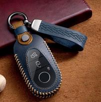 Automobilio išmaniojo rakto dėklas-dangtelis Mercedes Benz C E S klasei GLC CLE EQE W206 W214 W223 S350 S400 S450 E300 raktų pakabukas mėlyna