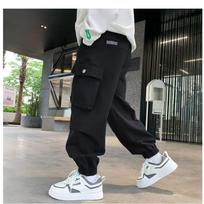 Berniukiškos rudens cargo kelnės 2025 - Streetwear stilius vaikams 120 juoda