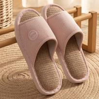 Jie Liya Unisex Linen Slippers - Sweat-Absorbent, Silent, All-Season Indoor Use 40-41 rožinė