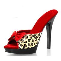 Leopard print vamp sexy high-heeled shoes, 13-20 cm summer model stage performance to wear comfortable thick heel slippers 34
