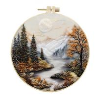 1 vnt. Rudens/Žiemos Miško Peizažo Siuvinėjimo DIY Audinio Amato Rinkinys su Įrankiais 15cm