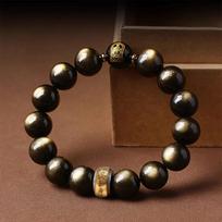 7A Klasės Natūralaus Auksinio Obsidianio Zodiako Globėjo Budos Apyrankė Vyrams ir Moterims - Benming Metų Juodo Obsidianio Papuošalai 8MM Gold Obsidian