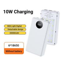 6*18650 Maitinimo banko baterijų dėžutė Dviguba USB Type C įkrovimo korpusas su kempingo žibintais 20000mAh Išorinio maitinimo banko dėklas Baterijų įkrovimo laikymo dėžutė balta