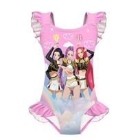 Vaikams Mergaitėms Anime Animacinis K-Pop Rumi Zoey Mira Spausdintas Rankovių Neturintis Klostytas Viengubas Maudymosi Kostiumas 100cm