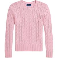 Polo Ralph Lauren Vienspalvis megztas medvilninis megztukas su pynimu, apvalia apykakle, ilgomis rankovėmis, vaikams, rožinis CWPOSWEG6820586-650 L