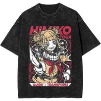 Mano Herojų Akademija Himiko Toga Vintažiniai skalauti Oversize Marškinėliai | Unisex Anime Gatvės Aprangos Marškinėliai L
