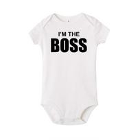 I'm The Boss Print Juokingas naujagimio medvilninis šliaužtinukas kūdikiui mielas kombinezonas Bodysuit 3M balta