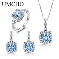 UMCHO Nano Sky Blue Topaz 925 Sterling Sidabro papuošalų rinkinys 5 dangaus mėlyna spalva