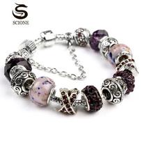 SCIONE krištolo didelių karoliukų apyrankė rankomis surinkta spalvinga stiklo karoliukų apyrankė 18cm violetinė
