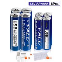 PALO 1.5V AA 2800mWh & 1110mWh AAA Įkraunama baterija USB baterija Įkraunama ličio jonų ličio baterija aa aaa baterija 4PCS+4PCS