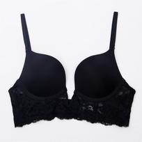 Prancūziška seksuali liemenėlė Deep V besiūliai apatiniai moteriški nėriniai siuvinėti Push Up liemenėlės Vasarinis nuimamas dirželis Liemenėlė be nugaros 70B juoda