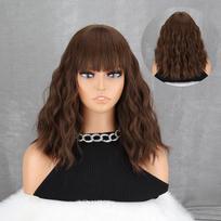 LISI HAIR Sintetiniai perukai „Long Bob“ moterims kasdieniam nešiojimui Juodi ir rudi ilgabangiai perukai su kirpčiukais, karščiui atsparaus pluošto „Cosplay“ plaukams 30cm