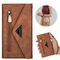 Užtrauktuku piniginės odinės kortelės Solt dėklas, skirtas Samsung S23 Ultra S22 Plus S21 FE S20 A53 A52 A12 A13 A14 A54 Crossbody dirželio dangtelis, skirtas Redmi Note 10 11 Pro SAmsung S23 ruda