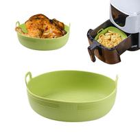 Silikoninės oro gruzdintuvės orkaitės kepimo padėklas Pica kepta vištiena Airfryer silikoninis krepšelis daugkartinis apvalus kvadratinis oro fryer keptuvės įdėklo priedai Round žalia