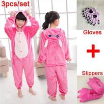 3 vnt./komplektas Vaikams Vaikų pižamos Kigurumi Cosplay Kostiumas Gyvūnų miegui skirtų kostiumų + batai + pirštinės 8t