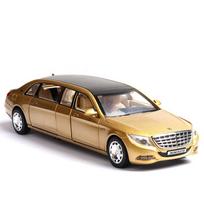1:32 Scale Diecast Car Stretch Benz S650 metalinis modelis su lengvu garsu, ištraukiama transporto priemonių lydinio žaislų kolekcija 1/32-20.3x6.5x4.5cm auksas
