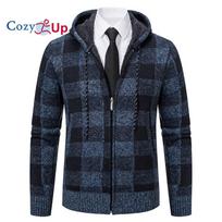 Cozy Up vyriškas vilnos megztinis su užtrauktuku su gobtuvu, šiltas žieminis, šerpa pamušalas, švarkas. M mėlyna