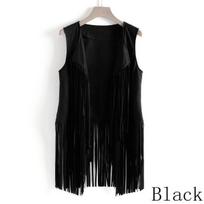 Fringe Vest Moteriška Odinė zomšinė liemenė Kutai Vintage Western Country Cowgirl liemenė Cardigan Liemenė Striukė XXXL juoda