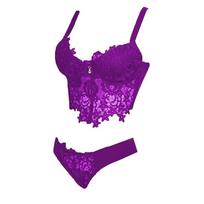 Naujas moteriškas, nėriniuotas apatinis trikotažas, dviejų dalių komplektas Push Up nėrinių liemenėlė ir kelnaitės S violetinė