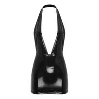 Moteriškos „Bodycon“ suknelės Dirbtinės odos „Wetlook“ vakarėlis mini suknelės „Clubwear“ suknelė be nugarų S raudona