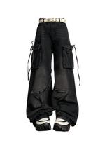 Juoda gotikinė Y2k 90s Baggy Cargo džinsai Moteriški Žvaigždė Harajuku Vintage Prašmatnios džinsinės kelnės Moteriškos korėjietiškos mados estetika 2000 m. Jean Kelnės 2024 Nauja S juoda