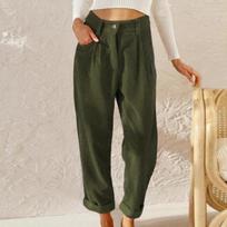 Rudeninės laisvalaikio velvetinės kelnės moteriškos laisvos tiesios kelnės moterims aukštu juosmeniu kelnės Laisvos gatvės aprangos bėgikai 24322 L armijos žalia spalva