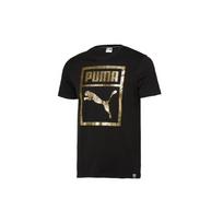 Puma auksinės folijos spaudinio laisvalaikio sportinis apvalios kaklo trumpomis rankovėmis marškinėliai vyriški viršutiniai drabužiai juodi 576437-51 M brown
