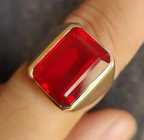 Rubino žiedas, Vyriškas signetinis žiedas, 925 prabos sidabras, Žiedas su brangakmeniu, Rankų darbo papuošalai, 12x16 mm rubinas 5 varis
