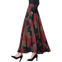 Moteriškas sijonas aukštu juosmeniu, dideliu apvadu, A-line Colorblock, laisvas iki kulkšnies, minkštos kišenės Retro raukiniai Elegantiškas sijonas vakarėliui Moteris Maxi 3XL raudona juoda spalva