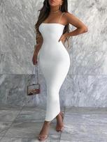 Vasaros juoda seksuali suknelė Moteriška gatvės apranga be rankovių be nugarų, vientisa spagečių juostele Bodycon laisvalaikio klubo apranga Elegantiškos vakarėlio suknelės S balta