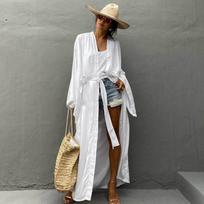 Paplūdimio apdangalai moterims, kimono, vasarinės, su diržu sujuosiamos suknelės, vientisos, maudymosi kostiumėliai, apsiaustas, šventiniai maudymosi kostiumėliai One Size balta