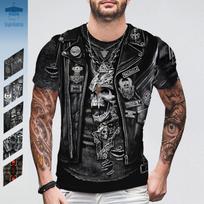 Džinsų striukė 3D Spausdinti marškinėliai Vyrams Negabaritiniai trumpomis rankovėmis Drabužiai Oda marginti apvaliu kaklu Vintage Summer Biker Striukė XL