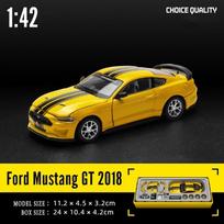 1:42 mastelis 2018 Ford Mustang GT lydinio žaislinio automobilio modelis Lenktynių lydinio surinkimo serija Sportiniai automobiliai Montavimo stiliai geltona