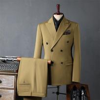 Juodi Mėlyni Rudi Vyriški Kostiumai Dvigubo Krūtinės Siūti Ant Išmatavimų Aštriomis Atlapomis Formalus Švarkas Slim Fit Dviejų Dalių Švarkas Kelnės S geltona