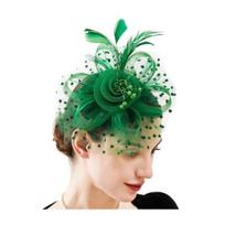 „Fascinators“ kepurė su tinkliniu šydu, gėlėmis dirbtinių perlų plunksnų dekoru arbatos vakarėlio galvos apdangalo segtukas Retro plaukų lankelis vakarėliui žalia