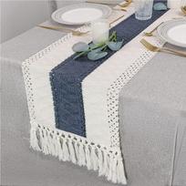 Boho Fall Table Runner Farmhouse Medvilninis Stalo bėgikas su kutais, austi makrame Namai Svetainės stalo dekoravimas 30*160cm（11.8-63inch） mėlyna