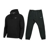 Nike logotipas siuvinėtas su raišteliu gobtuvas Treniruočių vilnos tiesaus kirpimo kelnės Laisvalaikio sportinis kostiumas Vyriškas džemperis, kelnės Juoda 916271-010+716831-010 M