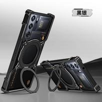 Berėmis magnetinis metalinis dėklas ZTE Nubia Red Magic 9 Pro plus 8 8S, aliuminio lydinio rėmelis, 360° besisukantis žiedinis stovas, įkrovimo dangtelis Red Magic 9 Pro juoda