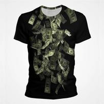 USD dolerio banknotų rašto marškinėliai vyrams Pinigai 3D spausdinti marškinėliai Laisvalaikio trumpomis rankovėmis Streetwear Laisvi Hip Hop marškinėliai Viršutiniai drabužiai XL