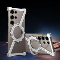 Z formos aliuminio lydinio berėmis magnetinis laikiklis telefono dėklas Samsung S25 S24 Ultra S23 Ultra S22 Ultra atsparus smūgiams skirtas Magsafe dangtelis Samsung S24 Ultra sidabras