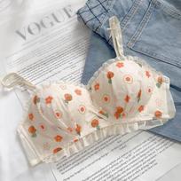 Cute Lace Push Up Bras For Girls Half Cup Wireless Underwear Backless Bras Cartoon Fruit Pattern Lingerie 38/85AB gray