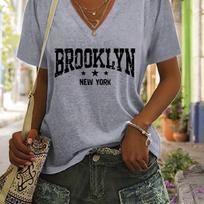 Brooklyn 3D Spausdinimo Marškinėliai Trumpomis Rankovėmis V-Kaklas Vasaros Atsitiktiniai Viršutiniai Drabužiai Moteriški Marškinėliai S